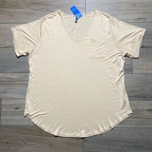 Allegrace Womens V-Neck Chest Pocket Short Sleeve Shirt Size 4X Light Orange‎